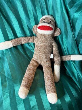 Sock Monkey Plush Toy Brown Knit